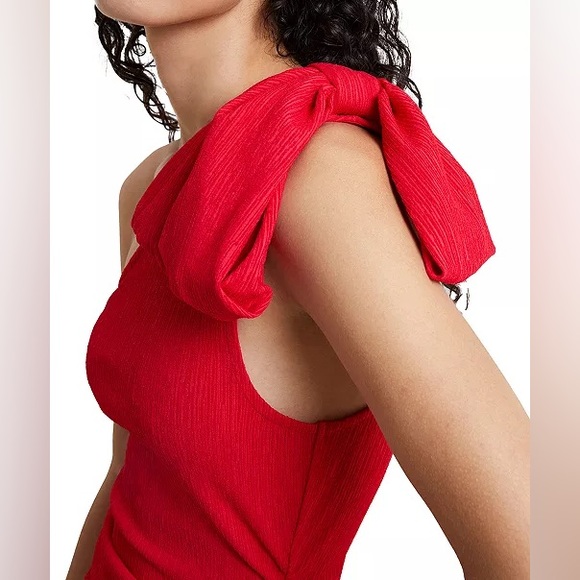 French Connection One Shoulder Bow Bodycon Dress Valentines Day Cocktail Red S - Picture 9 of 13